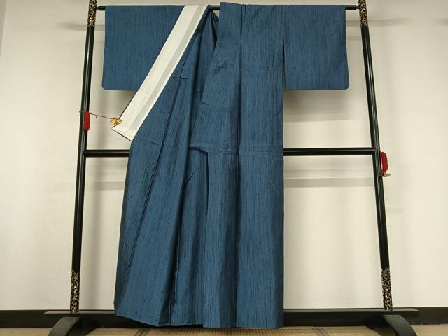平和屋着物▽五代目・諏訪好風　紬　単衣　薄縹色　正絹　逸品　AABJ0163jh