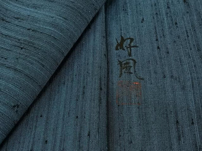 平和屋着物▽五代目・諏訪好風　紬　単衣　薄縹色　正絹　逸品　AABJ0163jh