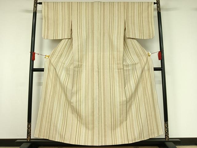 平和屋着物▽上質な紬　単衣　縞　正絹　逸品　AABJ0164jh