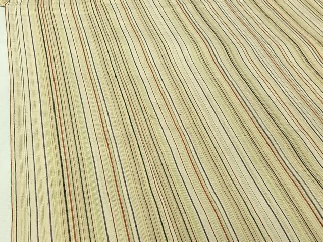 平和屋着物▽上質な紬　単衣　縞　正絹　逸品　AABJ0164jh