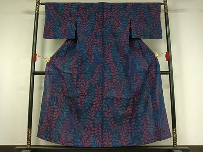 平和屋着物▽小紋　単衣　草葉文　AABJ0167jh