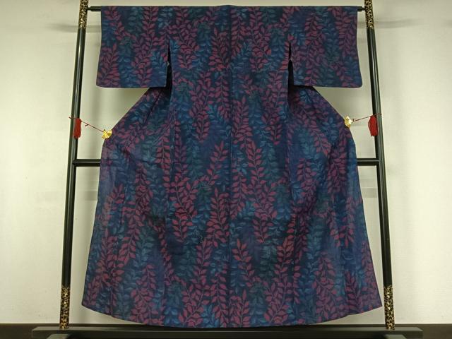 平和屋着物▽小紋　単衣　草葉文　AABJ0167jh