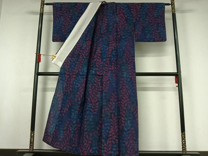 平和屋着物▽小紋　単衣　草葉文　AABJ0167jh