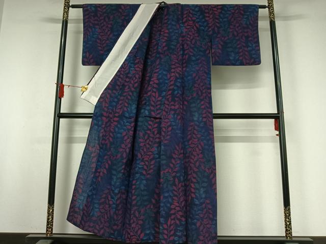 平和屋着物▽小紋　単衣　草葉文　AABJ0167jh