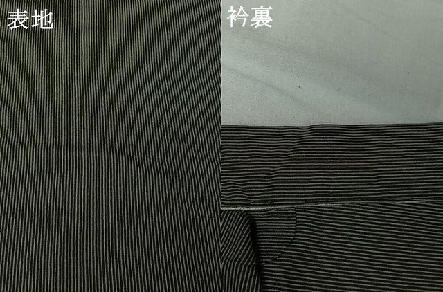 平和屋着物＊夏物 男性 お召 縞 黒地 正絹 逸品 AABJ0168jh