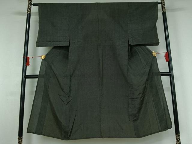 平和屋着物＊夏物 男性 お召 縞 黒地 正絹 逸品 AABJ0168jh