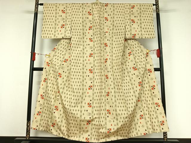平和屋着物▽本場琉球絣　紬　単衣　正絹　逸品　AABJ0170jh