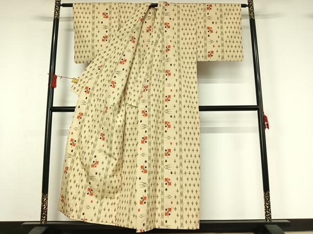 平和屋着物▽本場琉球絣　紬　単衣　正絹　逸品　AABJ0170jh