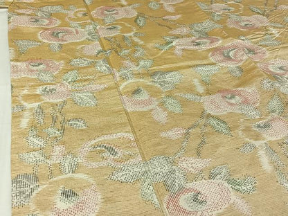 平和屋着物▽上質な紬　単衣　枝花文　正絹　逸品　AABJ0171jh