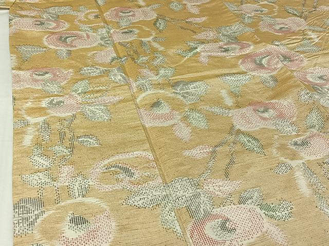平和屋着物▽上質な紬　単衣　枝花文　正絹　逸品　AABJ0171jh