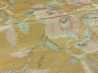 平和屋着物▽上質な紬　単衣　枝花文　正絹　逸品　AABJ0171jh