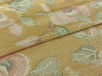 平和屋着物▽上質な紬　単衣　枝花文　正絹　逸品　AABJ0171jh