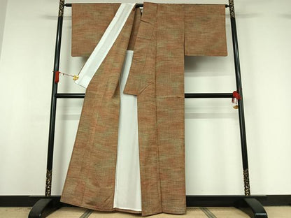 平和屋着物▽上質な紬　単衣　霞文　正絹　逸品　AABJ0172jh