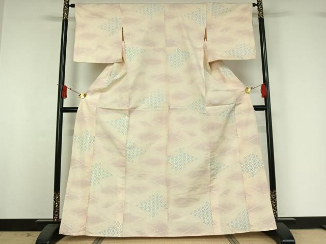 平和屋着物▽上質な紬　単衣　松皮菱文　正絹　逸品　AABJ0173jh