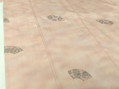 平和屋着物▽上質な小紋　単衣　紬地　手描き　地紙花文　正絹　逸品　AABJ0174jh