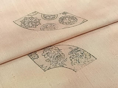 平和屋着物▽上質な小紋　単衣　紬地　手描き　地紙花文　正絹　逸品　AABJ0174jh