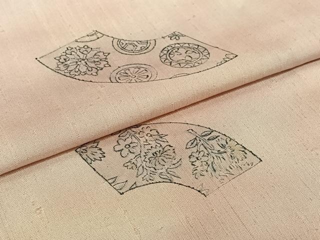 平和屋着物▽上質な小紋　単衣　紬地　手描き　地紙花文　正絹　逸品　AABJ0174jh