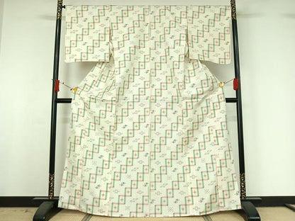 平和屋着物▽本場琉球絣　紬　単衣　正絹　逸品　AABJ0176jh
