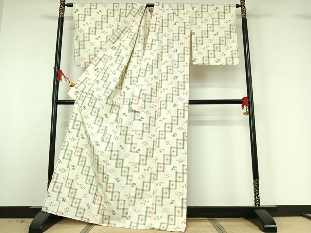 平和屋着物▽本場琉球絣　紬　単衣　正絹　逸品　AABJ0176jh