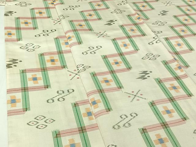 平和屋着物▽本場琉球絣　紬　単衣　正絹　逸品　AABJ0176jh