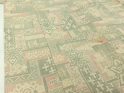 平和屋着物▽本塩沢　単衣　幾何学文様　正絹　逸品　AABJ0179jh