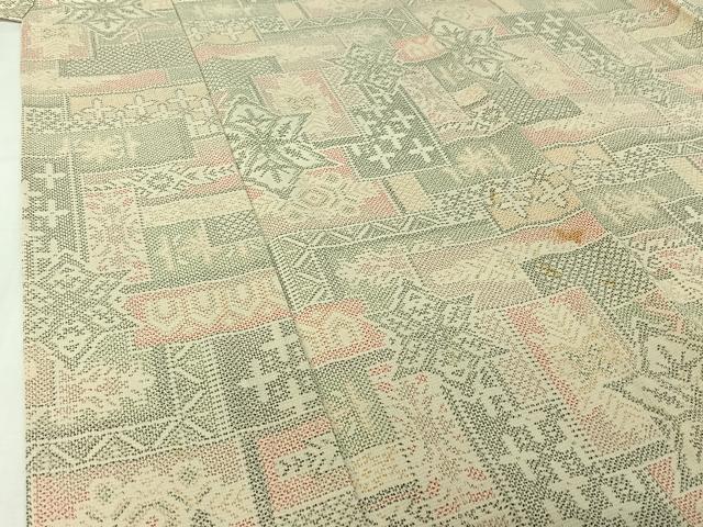 平和屋着物▽本塩沢　単衣　幾何学文様　正絹　逸品　AABJ0179jh