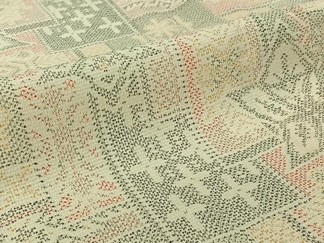 平和屋着物▽本塩沢　単衣　幾何学文様　正絹　逸品　AABJ0179jh