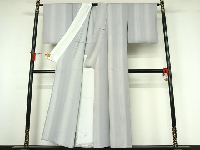 平和屋着物▽上質な小紋　単衣　縞　正絹　逸品　AABJ0182jh