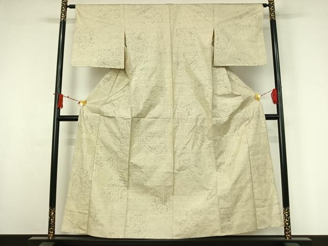 平和屋着物▽本場大島紬　白大島　単衣　9マルキ　花尽くし文　三越扱い　正絹　逸品　AABJ0183jh