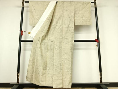平和屋着物▽本場大島紬　白大島　単衣　9マルキ　花尽くし文　三越扱い　正絹　逸品　AABJ0183jh