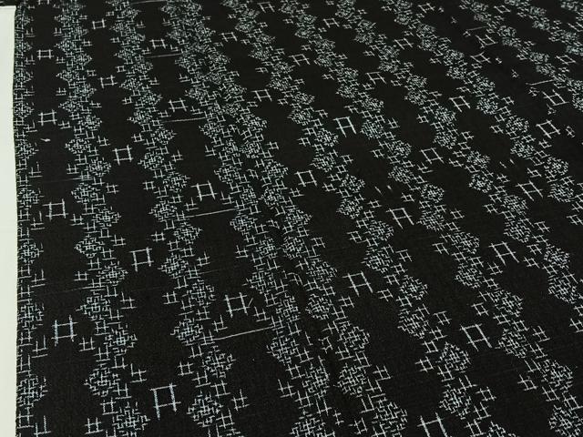 平和屋着物▽白鷹お召　単衣　幾何学文様　黒地　正絹　逸品　AABJ0184jh