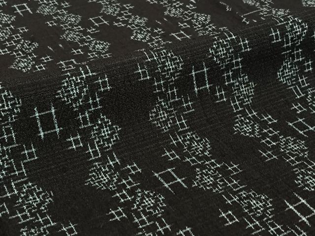 平和屋着物▽白鷹お召　単衣　幾何学文様　黒地　正絹　逸品　AABJ0184jh