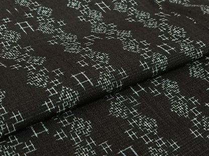 平和屋着物▽白鷹お召　単衣　幾何学文様　黒地　正絹　逸品　AABJ0184jh