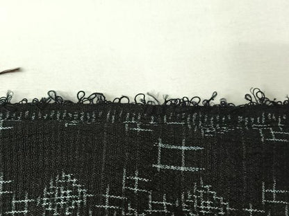 平和屋着物▽白鷹お召　単衣　幾何学文様　黒地　正絹　逸品　AABJ0184jh