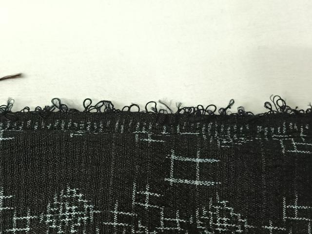 平和屋着物▽白鷹お召　単衣　幾何学文様　黒地　正絹　逸品　AABJ0184jh