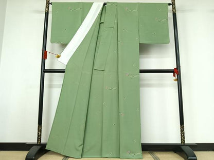 平和屋着物▽上質な小紋　単衣　草花文　金彩　正絹　逸品　AABJ0188jh