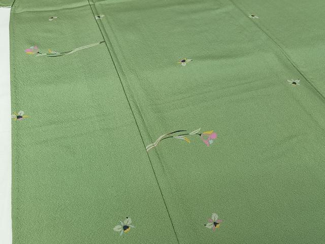 平和屋着物▽上質な小紋　単衣　草花文　金彩　正絹　逸品　AABJ0188jh
