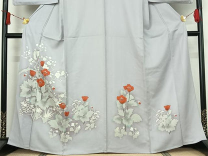 平和屋着物▽訪問着　単衣　友禅　草花文　暈し染め　正絹　逸品　AABJ0189jh