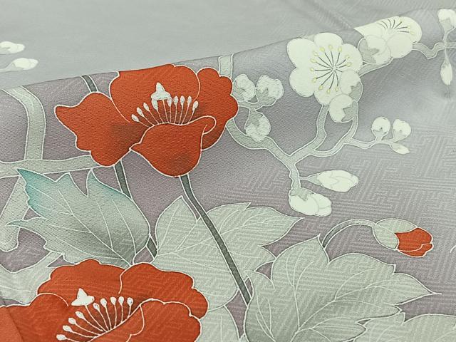 平和屋着物▽訪問着　単衣　友禅　草花文　暈し染め　正絹　逸品　AABJ0189jh
