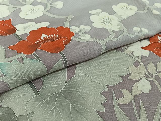 平和屋着物▽訪問着　単衣　友禅　草花文　暈し染め　正絹　逸品　AABJ0189jh