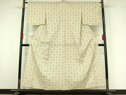 平和屋着物▽小紋　単衣　お召地　幾何学文様　AABJ0190jh