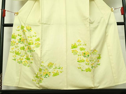 平和屋着物▽訪問着　単衣　草花文　暈し染め　金彩　正絹　逸品　AABJ0192jh