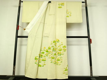 平和屋着物▽訪問着　単衣　草花文　暈し染め　金彩　正絹　逸品　AABJ0192jh