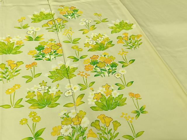 平和屋着物▽訪問着　単衣　草花文　暈し染め　金彩　正絹　逸品　AABJ0192jh