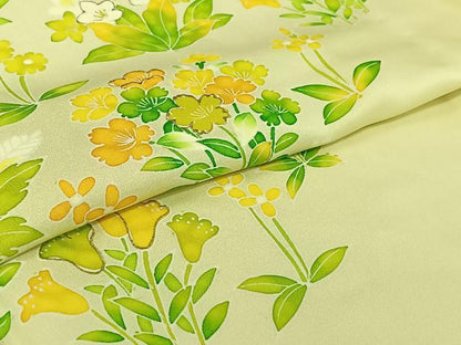 平和屋着物▽訪問着　単衣　草花文　暈し染め　金彩　正絹　逸品　AABJ0192jh