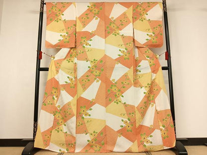 平和屋着物▽上質な小紋　単衣　枝花文　正絹　逸品　AABJ0194jh