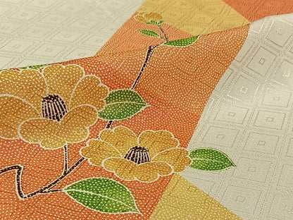 平和屋着物▽上質な小紋　単衣　枝花文　正絹　逸品　AABJ0194jh