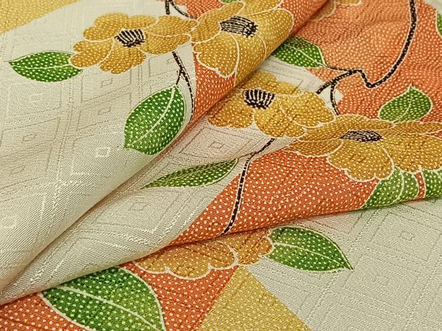 平和屋着物▽上質な小紋　単衣　枝花文　正絹　逸品　AABJ0194jh