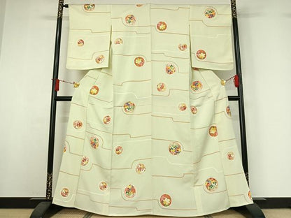 平和屋着物▽上質な小紋　単衣　花丸文　金彩　正絹　逸品　AABJ0196jh