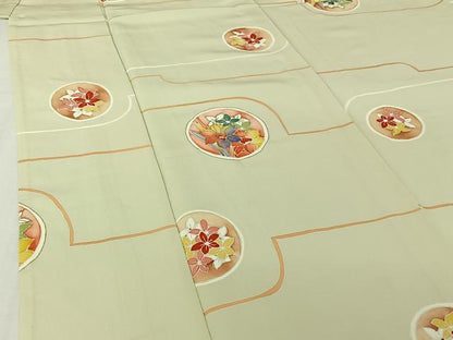平和屋着物▽上質な小紋　単衣　花丸文　金彩　正絹　逸品　AABJ0196jh